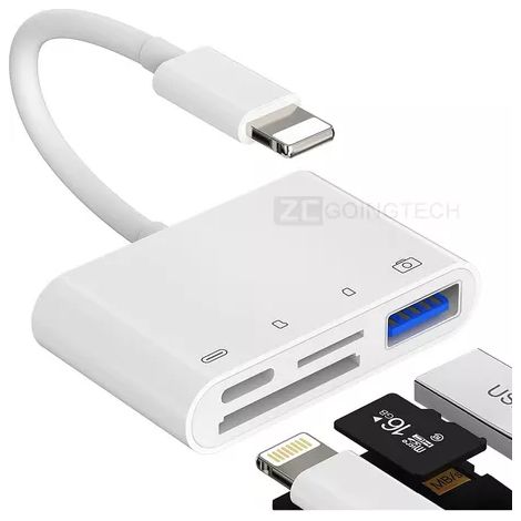 Lecteur De Cartes Sd Tf - Compatible Iphone Et Ipad - Interface Lightning - Pour Gestion Photos Videos - 1 Pièce (1/5)