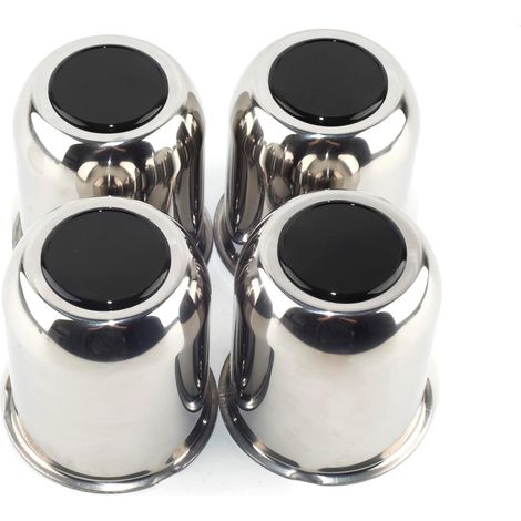 Lot de 4 cache-moyeux en acier inoxydable de 9,5 cm avec couvercle amovible noir pour trou central de jante de remorque et camion de 95 mm, capuchons chromés à pousser à travers 11 cm de (1/5)
