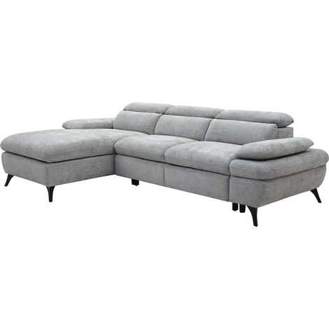 Canapé d'angle gauche convertible en tissu texturé gris SURDELI (1/5)