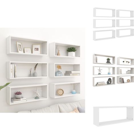 Étagères murales cube 6 pcs Blanc 60x15x23 cm Bois d’ingénierie - Etagere Murale - Rangement Mural - Étagères Cubes - Bibliothèque Murale - Déco Murale (1/5)