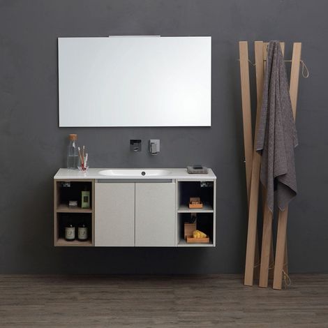 Mobile Bagno 120Cm 2 Ante Grigio Perla E Vano A Giorno Valentina