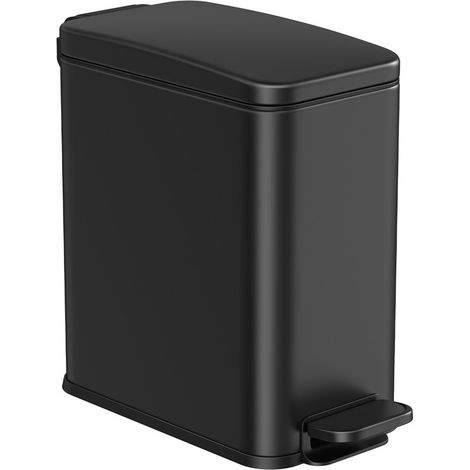 SONGMICS Poubelle de Salle de Bain 10L, Petit, Couvercle, Poubelle à Pédale pour Toilettes, Compact, Petit Espace, en Acier, Fermeture en Douceur, Noir (1/5)