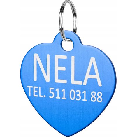 ID-Tag für Katzen und Hunde, Adressanhänger mit Namen, Herz, blau (1/5)