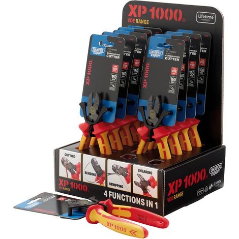 Draper 13613 XP1000 Counter Top Display of VDE 160mm 4-in-1 Tethered Combination Cutters (10 Piece)