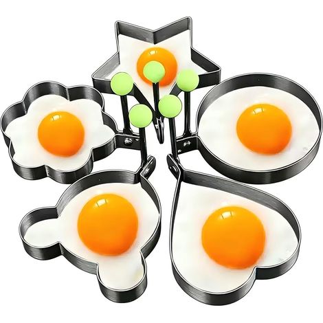 Cercles à omelette - Ensemble de 5 pièces - Accessoires de pâtisserie - Ustensiles de cuisine - Pour faire frire les œufs - Acier inoxydable (1/5)