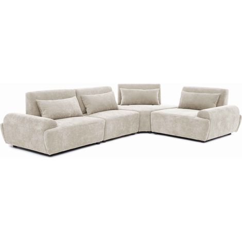 Canapé d'angle modulable tissu 4 places dossier ajustable 340 cm écru - Callisto (1/5)