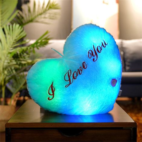 Coussin Lumineux En Forme De Coeur - Veilleuse À LED Changeant De Couleur - Pour Chambre D'Enfant Ou D'Adulte - 40 x 35 cm - 1 Pièce (1/5)