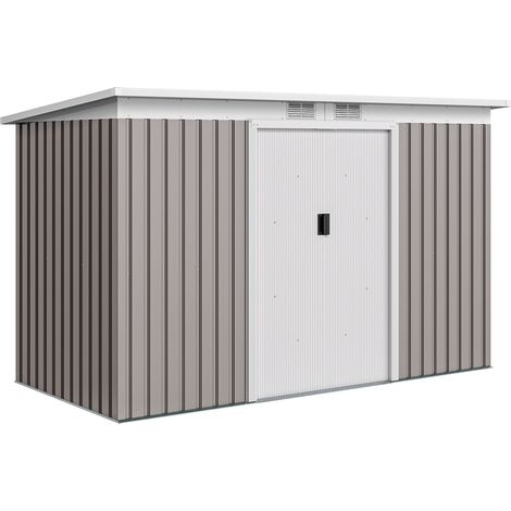 Outsunny Corrugated Garden Metal Storage Shed Outdoor Equipment Tool Box with Kit Ventilation Doors 9x 4FT Light Grey