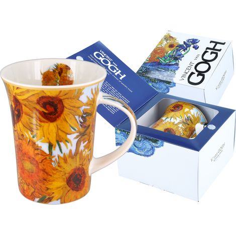 Taza de porcelana con girasoles de Van Gogh para café o té, ideal como regalo. (1/3)