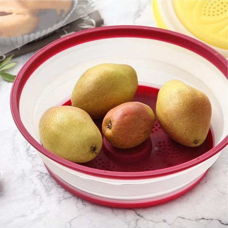 Couvercle pour plat, panier égouttoir pliable, anti-poussière, compatible micro-ondes, protection anti-éclaboussures pour la cuisine maison, rouge (1/5)