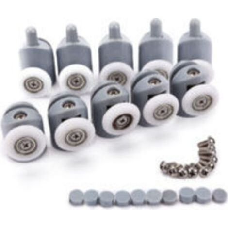 Lot de 10 Roulettes Porte de Douche Ajustables 25mm, 5 Supérieures et 5 Inférieures en Laiton et ABS, Rouleaux pour Cabine de Douche en Verre avec Vis (1/5)