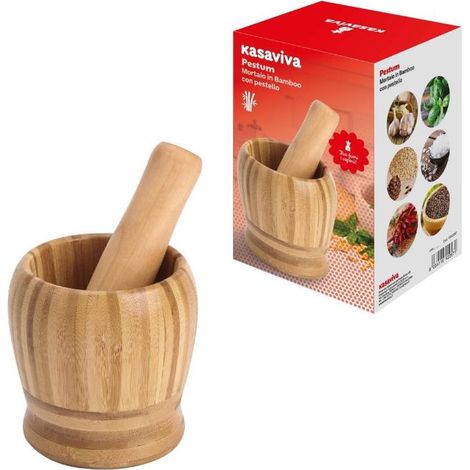 Mortaio con Pestello in Legno di Bamboo (1/2)