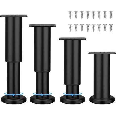 Patas para muebles (paquete de 4), Patas para sofás, Patas para armarios resistentes y ajustables, Incluye 16 tornillos, Color negro, 42-72 cm (1/5)