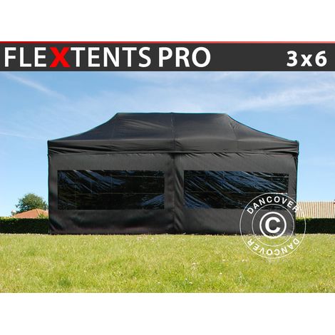 Tente Pliante FleXtents PRO 3x6m Noir, avec 6 cotés