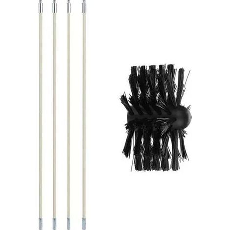 Kit de cepillo y varilla telescópica para limpieza de chimeneas – Acero inoxidable, 4 secciones ajustables, ideal para conductos rectangulares y redondos.