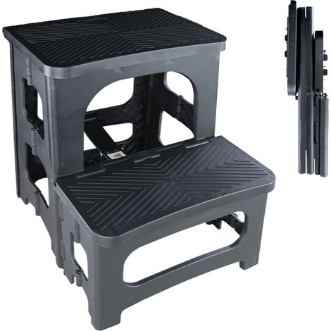 Fishtec – Escabeau 2 marches pliable antidérapant – Hauteur de travail 2m – Polypropylène solide – Dimensions 43x38x33cm – Certification EN 14183