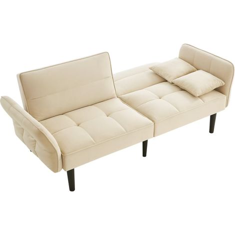 Clic-Clac 2 Plätze aus Samt mit Einstellbare Rückenlehne 3 Positionen, Klappbare Armlehnen und 2 Kissen, Beige