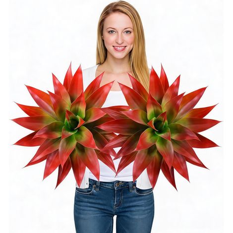 Lot de 2 agaves artificiels réalistes – Décoration intérieure extensionérieure – Plante décorative maison salon jardin – 29 feuilles, rougeâtre (1/5)