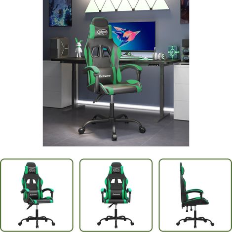 vidaXL Chaise de jeu réglable - Chaise de jeu Noir et vert Similicuir (1/5)