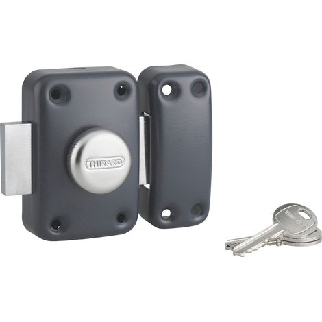 Thirard – Verrou à bouton Apache pour porte d'entrée – Cylindre 45mm en laiton – 3 clés crantées – Sécurité 8/10 – Acier époxy – Épaisseur de porte 36 à 40mm