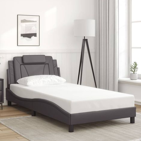 Bettgestell mit Kopfteil Grau 100x200 cm Kunstleder vidaXL389580 (1/5)