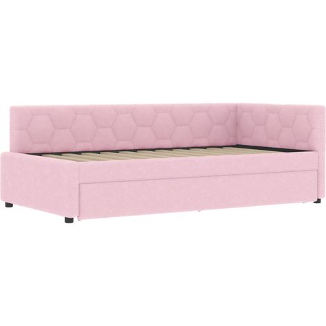 Tagesbett 90x200 cm mit Ausziehbett, LED-Nachttischlampe, USB Type-C, Rosa, MODENUIT (1/5)