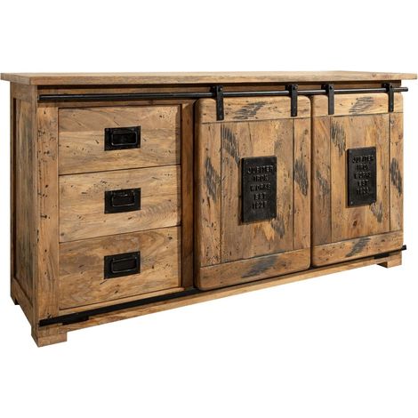 Massivmoebel24 – Buffet en manguier laqué 150x45 cm – Style industriel RAILWAY – Finitions métal pour décoration originale – Ambiance vintage unique (1/3)