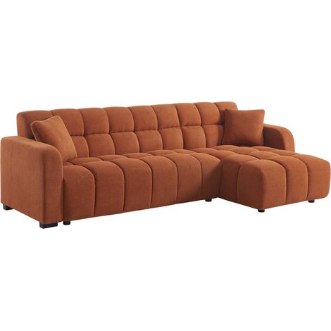 sweeek - 3-Sitzer Ecksofa mit beidseitig montierbarer Recamiere und Stoffbezug, Stoff, Terracotta (1/5)