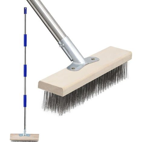 Brosse de Nettoyage pour Terrasse avec Long Manche, Brosse en Fil d'acier Inoxydable 152cm, Brosse de Nettoyage Lourde pour Béton, Surfaces Rugueuses, Patio, Jardin, Garage (1/5)