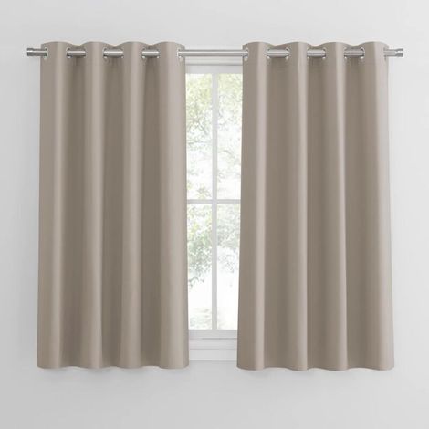 Verdunkelungsvorhänge – Kleine, einfarbige Thermovorhänge mit Ösenaufhängung, lichtundurchlässig, für Schlafzimmer, Wohnzimmer, Küche, 132 cm x 160 cm, Cremeweiß, 2 Stück