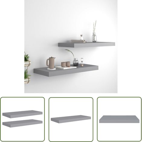 The Living Store Étagères murales flottantes 2 pcs Gris 60x23,5x3,8 cm MDF - Étagères Murales - Étagères Flottantes - Décoration Murale - Rangement Mural - Meubles Déco (1/5)