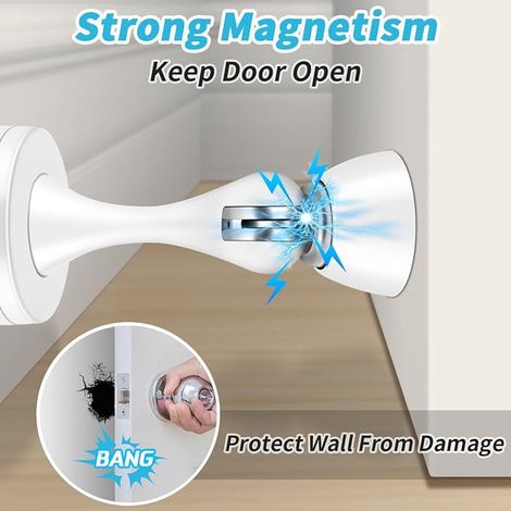 Topes magnéticos de acero inoxidable para puertas (paquete de 2), soportes resistentes para montaje en pared o suelo (blanco) (1/5)