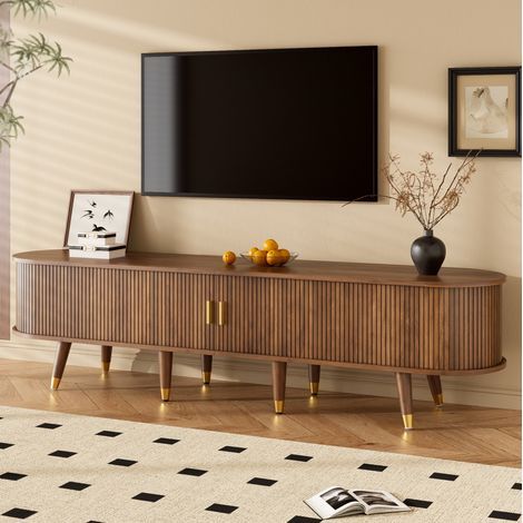 TV-Möbel 175 cm mit Schiebetür aus Rattan, Nussbaumoptik, MDF, 60 kg HAVRYA (1/5)