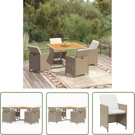 The Living Store Ensemble à manger de jardin et coussins 5 pcs Poly rotin Beige - Salon De Jardin - Meubles De Jardin - Set De Jardin - Table Et Chaises - Résine Tressée (1/5)