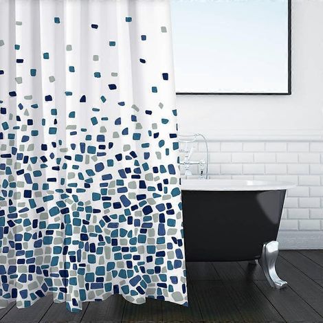 Rideau de douche 180 x 180 cm résistant aux moisissures et à la rouille, motif mosaïque bleu Tissu déperlant Polyester (1/5)