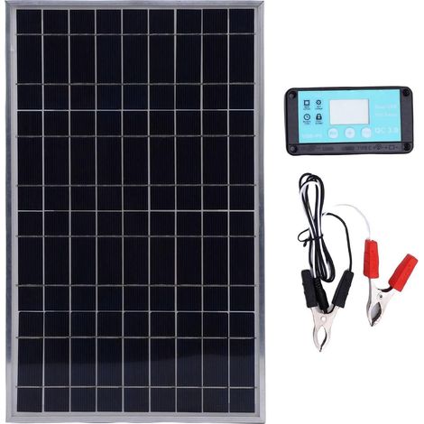 Kit de Panneau Solaire Monocristallin de 100 W, Taux de Conversion élevé, Chargeur de Batterie de Voiture, Boîte de Jonction IP67, Interfaces USB, adapté pour RV, Bateau, (1/5)