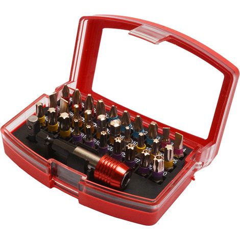 Coffret de 33 Embouts de Précision en Acier Chrome Vanadium avec Porte Embot Verrouillable et Douille pour Bricolage et Réparations Maison