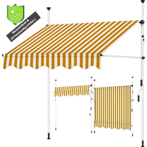 Balkonmarkise Klemmmarkise Markise 200 x 120 cm - Weiß / Orange LED Balkon Terrasse Fenstermarkise