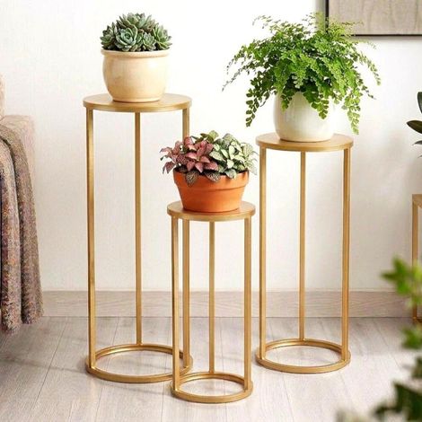 DanDiBo Tabouret de fleur Métal Or Rond Support de fleur Table d'appoint 96510 Lot de 3 Colonnes de fleurs Moderne Support de plante Tabouret de plante (1/5)