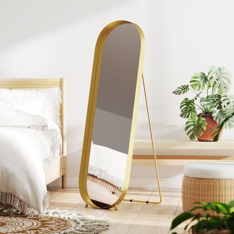 Specchio a figura intera con cornice in metallo, 160 x 50 cm, cornice color oro, per soggiorno, camera da letto