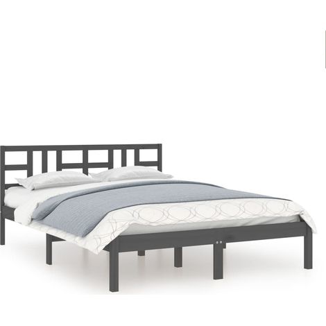 Lit Adulte Cadre de lit magnifique pour Chambre,Matériau durable Gris Bois massif 200x200 cm -13892 (1/5)