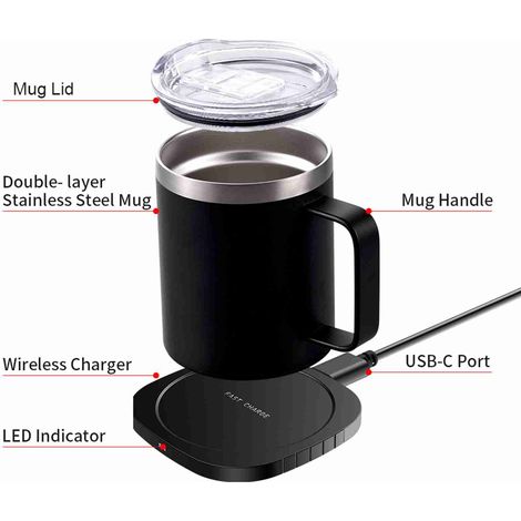 2-in-1 Kaffeetassenwärmer, kabelloses Laden, 55℃/131℉, intelligente konstante Temperatur für Zuhause. (1/5)