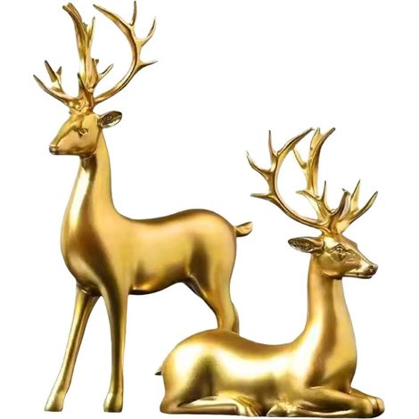 2 pièces de la statue de renne de Noël, statue de cerf animal, statue de cerf d'or, décoration intérieure de Noël, maison, salon, bureau, fenêtre, idées de cadeau pour la nouvelle maison (1/5)
