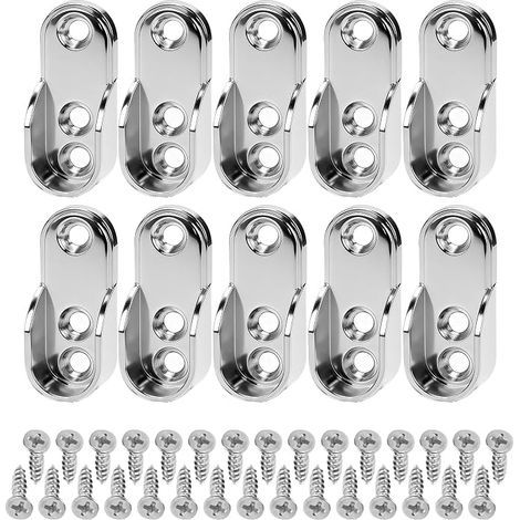 Zinc Oval Wardrobe Rod Brackets Bracket for Hanging Rod, Wardrobe Rod and Accessories (Silver with Screws) (1/3)