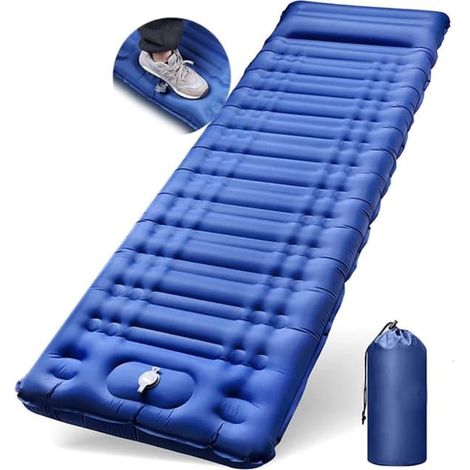 Matelas gonflable - Matelas gonflable avec pompe intégrée - Matelas autogonflant - Matelas de voyage épais - Pompe à pied et oreiller intégrés (1/5)