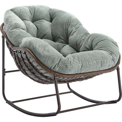 CHICFURN Poltrona a dondolo da esterno 78x106x90 cm in rattan verde, struttura in acciaio (1/5)