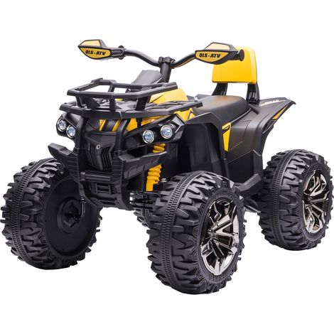 Quad électrique enfant 12V 8km/h, phares et sons, selle dossier, porte-bagages avant métal, PP, jaune noir
