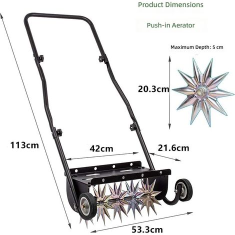 Aérateur de pelouse à picots rotatifs, outil carottage pousser pour l'aération du sol jardin. (1/5)