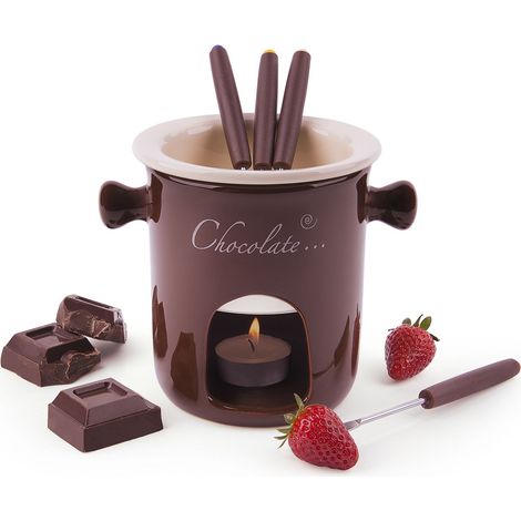 Excelsa Chocolate Servizio Fonduta Cioccolato 7 Pezzi, Acciaio Inossidabile, Marrone, 12x12x13.5 cm, 7 unità (1/2)