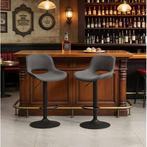 MEUBLIV Lot de 2 tabourets de bar gris – pivotants, réglables de 58 à 80 cm, avec dossier (1/5)